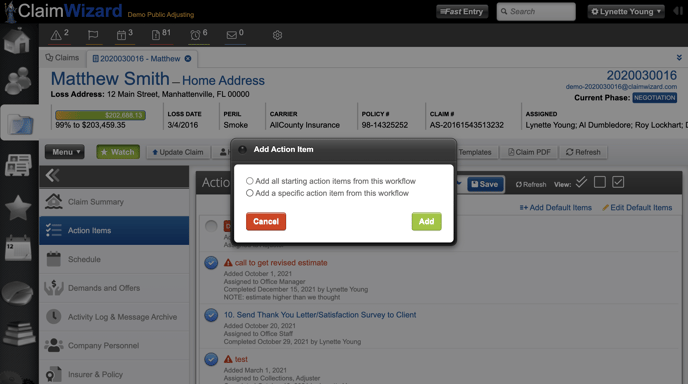 ClaimWizard - Insert Action Item to Existing Workflow 01